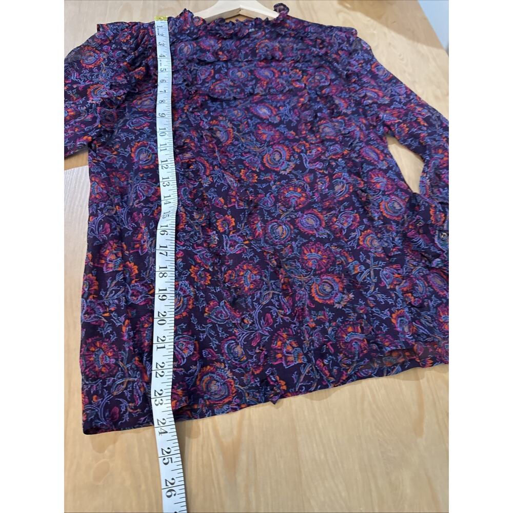 Cleobella Womens Peasant Blouse Ruffle Sheer Paisley Balloon Sleeve Boho S - Picture 13 of 13
